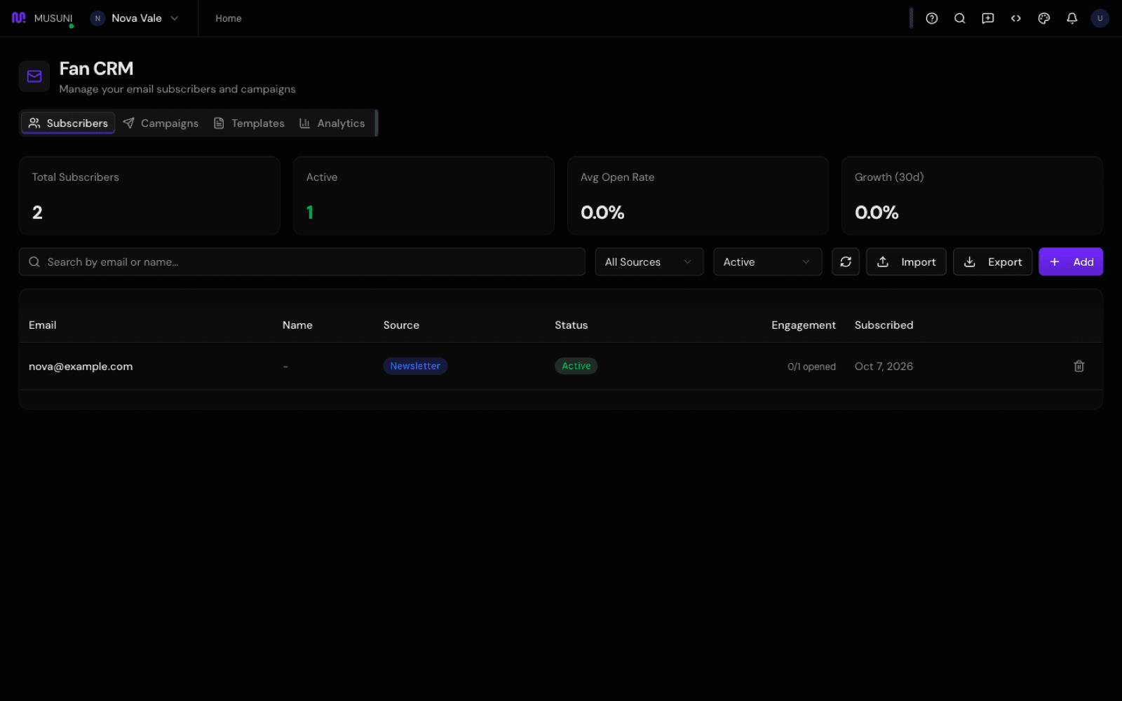 Fan CRM, Subscribers tab