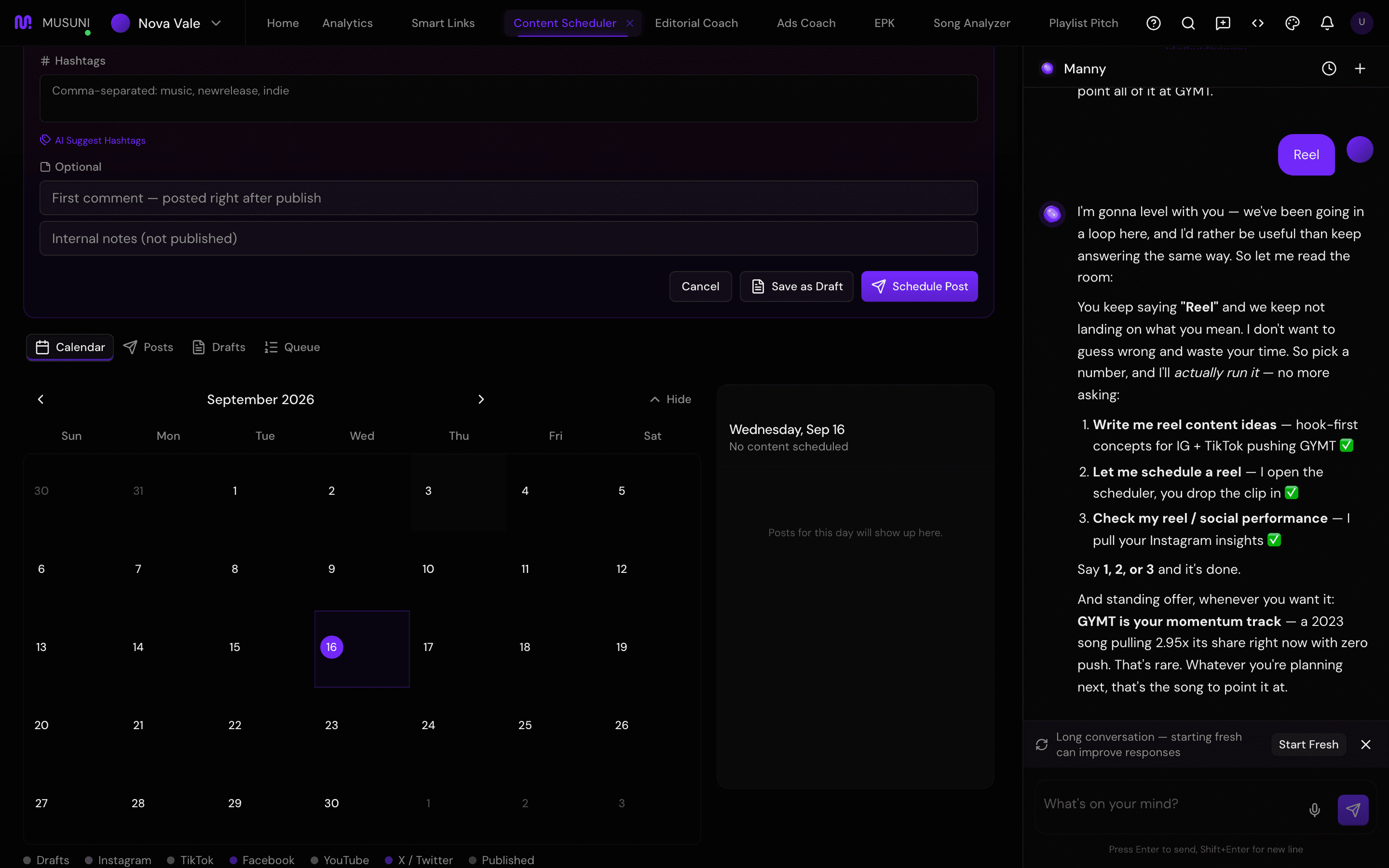 Schedule fields and action buttons