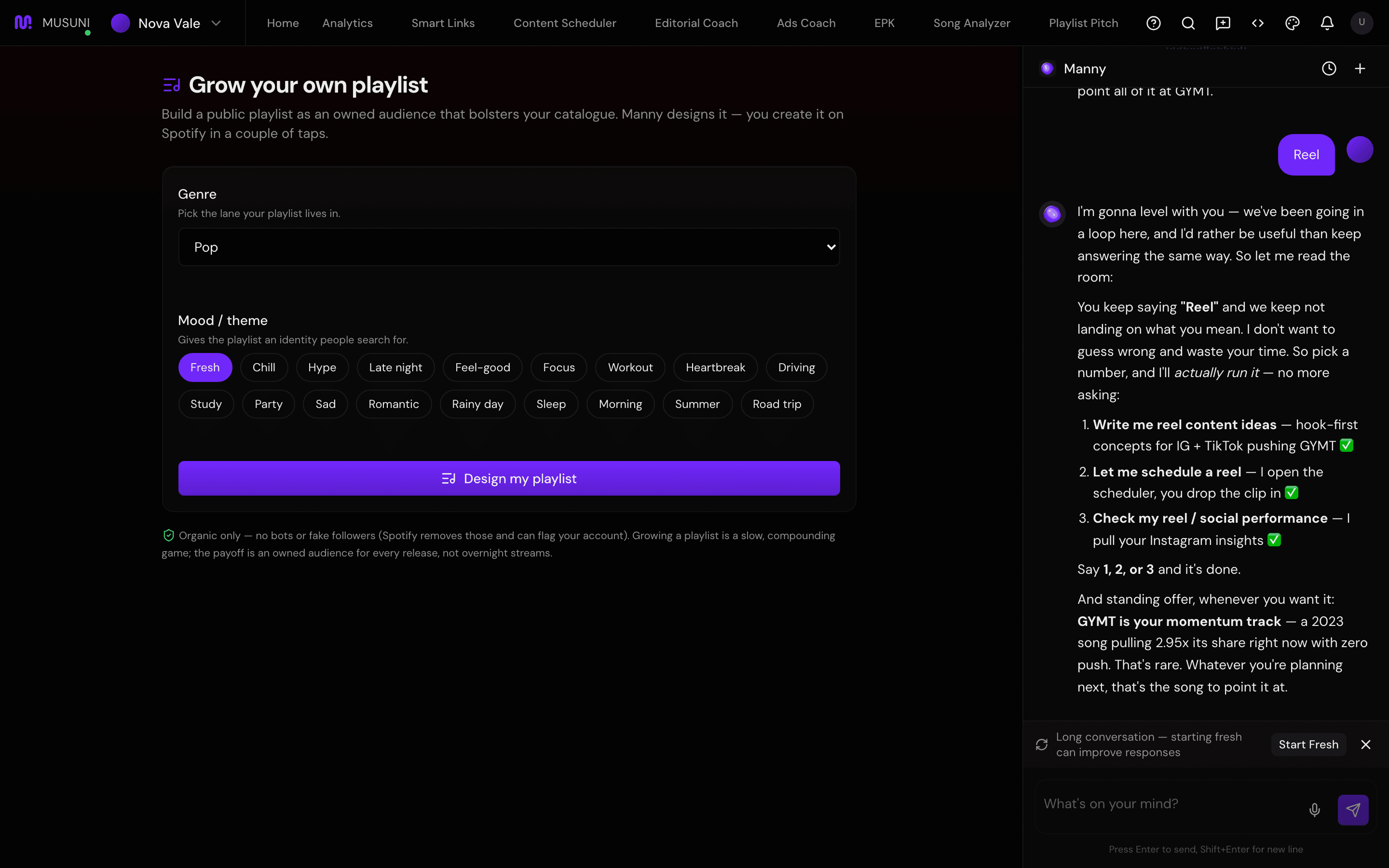 Grow your own playlist, genre and mood