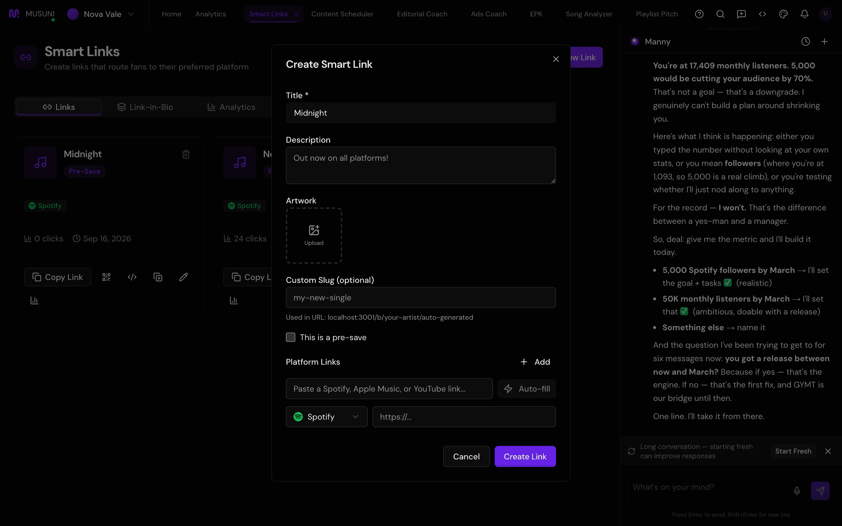 New Link dialog