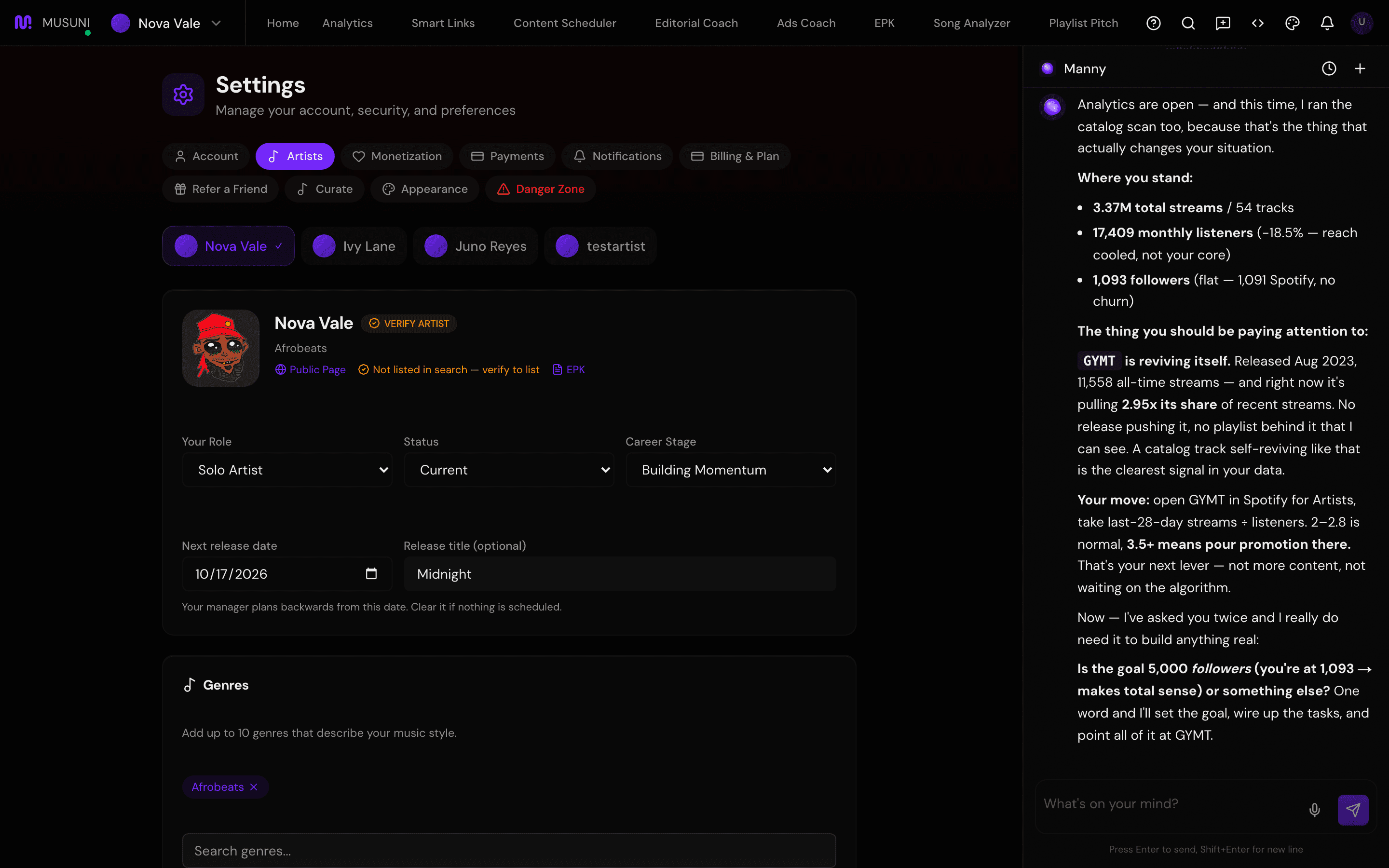 Next release fields filled in