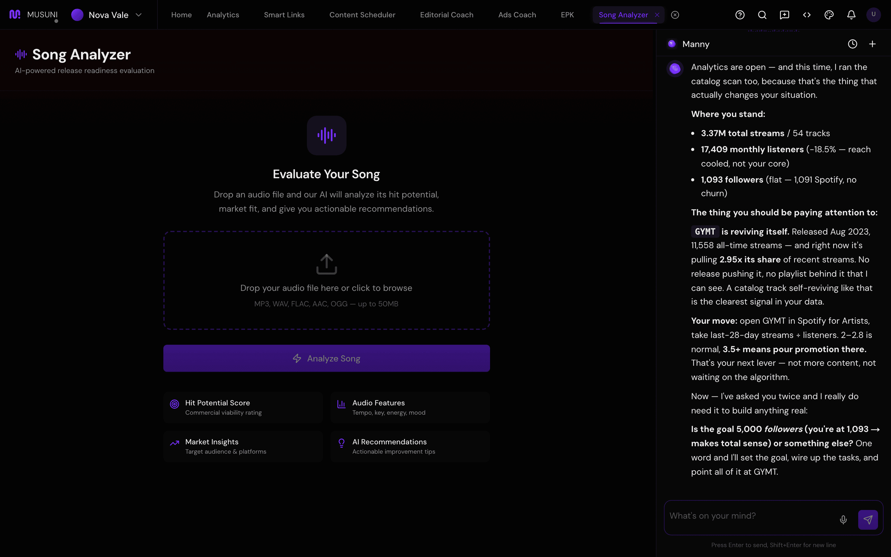 Song Analyzer, upload screen