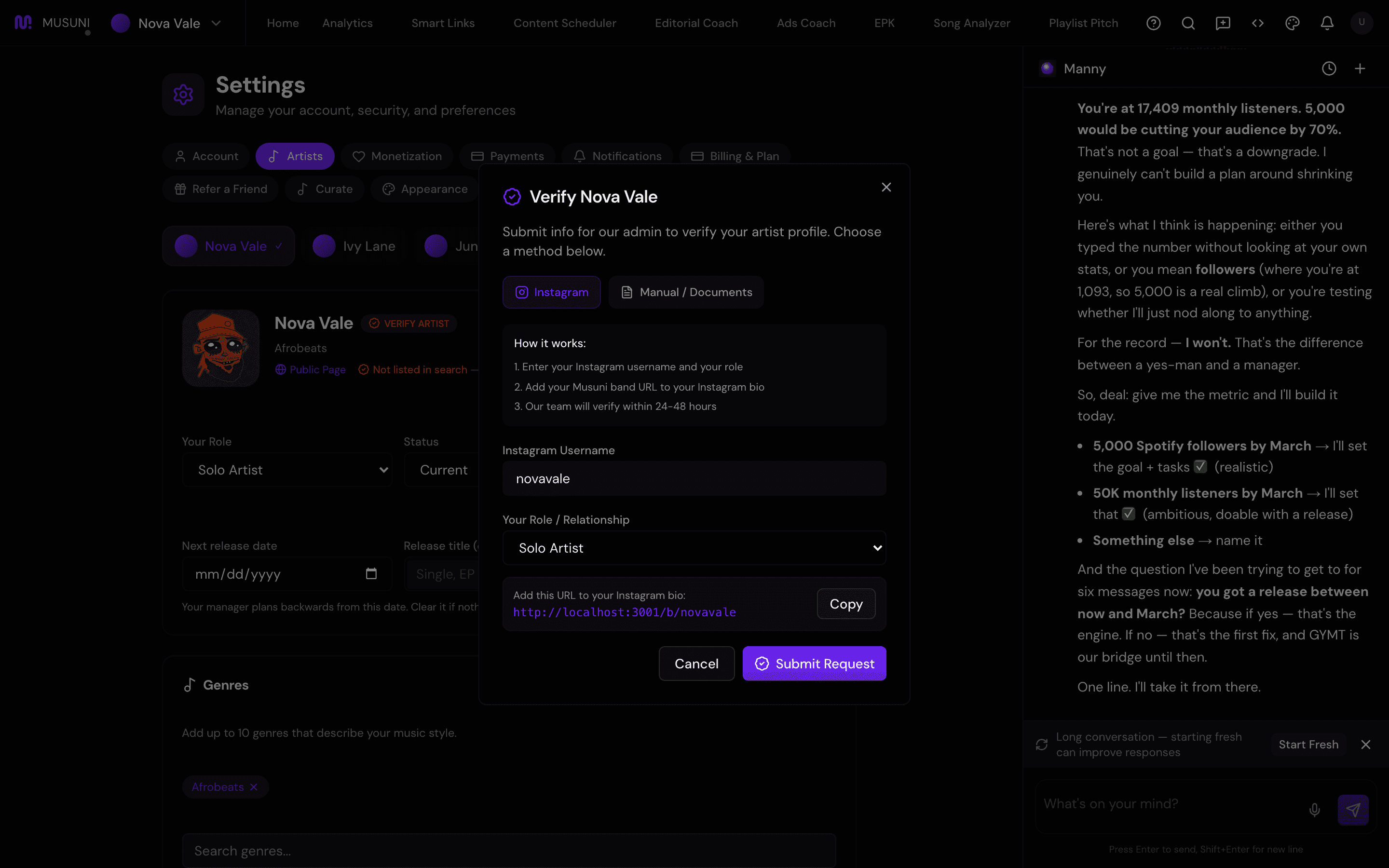 Verify dialog with the bio link